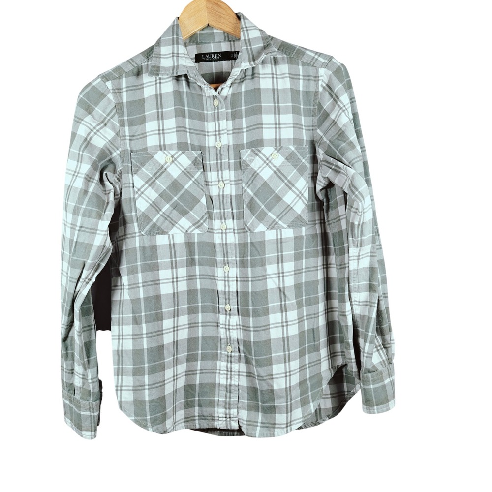 Lauren‎ Ralph Lauren women's Plaid Long Sleeve Button Down Shirt small cotton